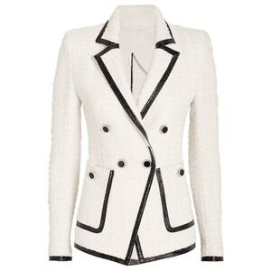 Veronica Beard Cato Jacket Ivory Tweed Black Trim Size 8 New With Tags